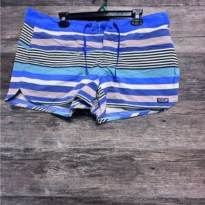 Patagonia Blue and Tan Striped Swim Shorts